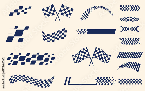 Racing Checker Flags and Finish Line Vector Illustration — Motorsport Speed Competition Design Elements