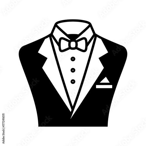 Elegant tuxedo icon showcasing formal wear style and sophistication, perfect for events, invitations, and upscale branding, vector graphic