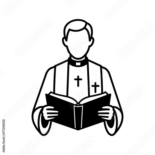 Solemn priest reading scripture in traditional robes, offering guidance and spiritual connection in a place of worship, a symbol of faith and reverence