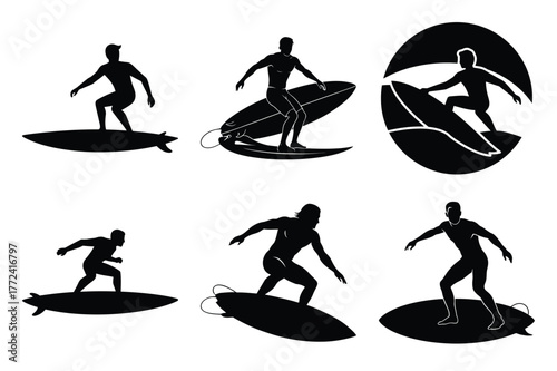 surfer vector icon set