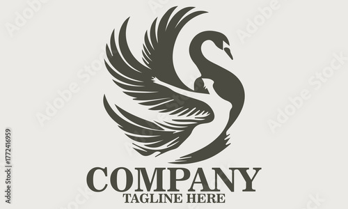 Illustration a magical creature, half-human, half-swan, with a graceful, long neck and flowing feathered wings. Adventure swan vector illustration and logo design