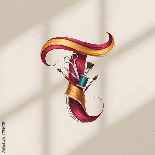 T letter logo design with art and craft supplies image