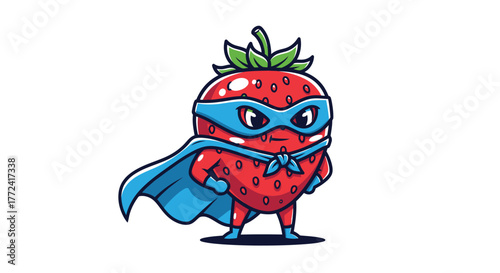 Adorable Strawberry Superhero Cartoon Character Ready for Action and Adventure with Cape