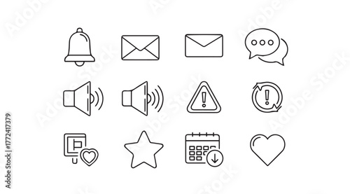 Hand drawn outline icons set for web and mobile apps notification alerts communication alerts vector