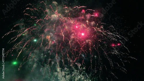 Exploding fireworks drone footage - 4k video shot by drone as fireworks explode
