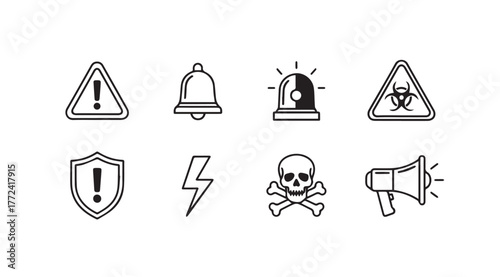 Set of warning icons danger alert symbols security hazard symbols notification icons and danger signage vector
