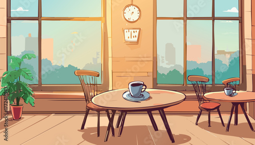 Coffee shop interior enjoying warm morning light