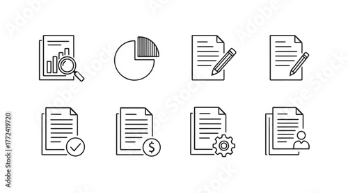 Hand drawn icons representing business finance data analysis planning workflow and management concepts vector