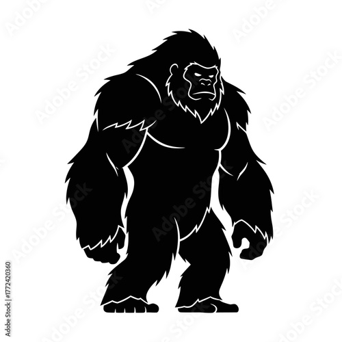 Majestic gorilla silhouette standing tall against a white background.