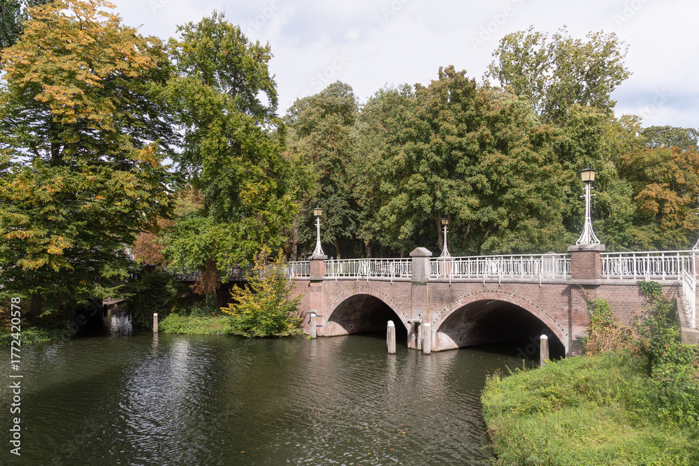 Fototapeta premium Stone bridge over the canal near the center of Utrecht in the Netherlands.
