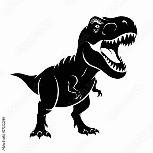 Tyrannosaurus Rex silhouette roaring with sharp teeth and claws.