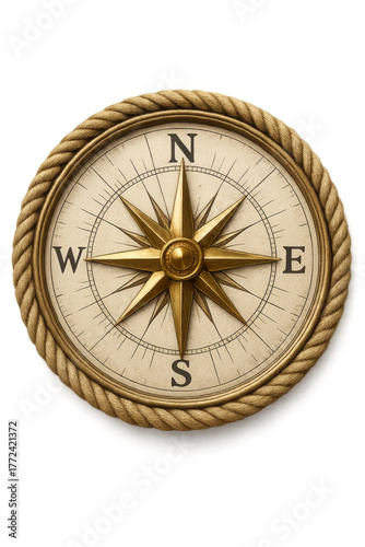Vintage compass rose providing navigation and direction on transparent background