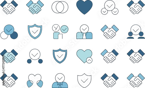 Blue Partnership Icons Pack: Handshakes, Teamwork & Success Vectors