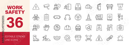 Work safety icon set. Editable line icons. Vector illustration.