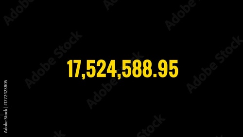 Number Counter Bright Yellow 1 to 30M Animation on black Background, 4K Money, Data, and Amount Growth Concept Video.