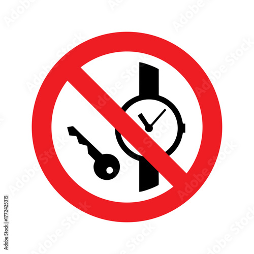 No metallic articles or watches vector design prohibition safety sign standar ISO 7010