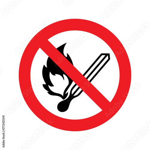 No open flame Fire, open ignition source and smoking vector design prohibition safety sign standar ISO 7010