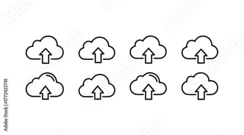 Cloud upload icons set data storage digital technology concept abstract art style vector