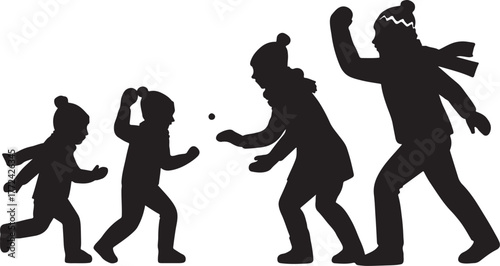 family winter silhouette vector