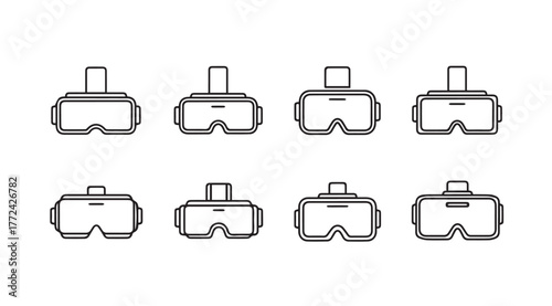 Collection of futuristic virtual reality headsets for immersive digital experiences and gaming vector