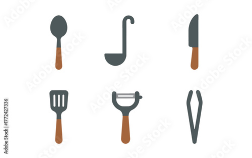 Minimalist kitchen utensils set with simple and modern flat design