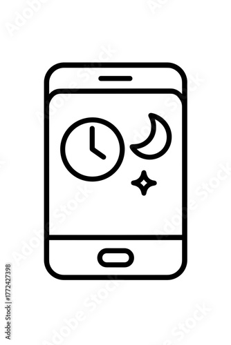 Night Mode Smartphone Icon – Clock, Moon, and Star Symbols