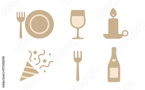 Elegant dining set elements with flat design for festive meal planning