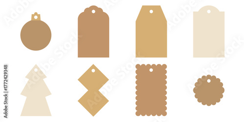 Tag Craft Shape Frame Set. Gift Craft Paper Card Label Sticker. Flat Vector Illustration