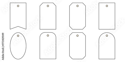 Outline Gift Price Tag Icon Set. Sale Discount Label Line Art. Doodle Vector Illustration