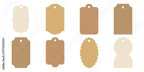 Tag Craft Shape Label Set. Gift Craft Paper Card Frame Sticker. Flat Vector Illustration