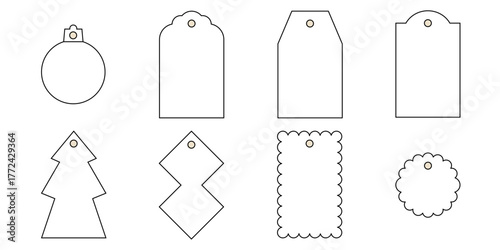 Outline Gift Tag Icon Set. Sale Discount Label Line Art. Doodle Vector Illustration