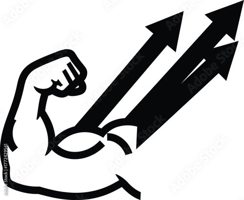 Vector illustration of strong arm with arrows pointing up, growth concept