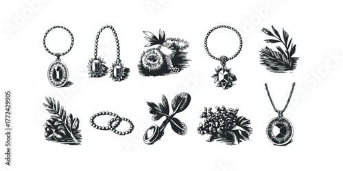 Collection of Vintage Inspired Jewelry and Botanical Elements