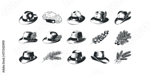 Vintage Fedora Hats and Botanical Sprigs Collection