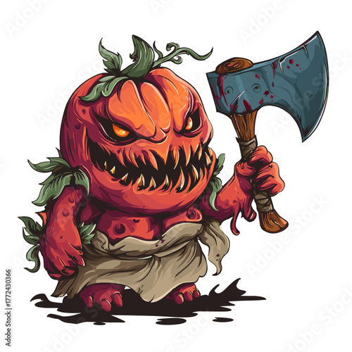 Scary Pumpkin Monster Creature Vector Clipart, Logo