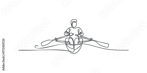 Single line drawing of rower in boat