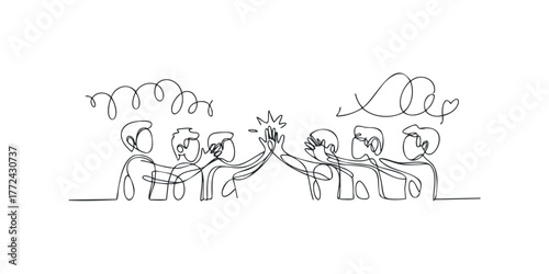 Group of people celebrating with high five