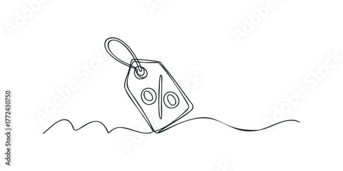 Discount price tag with percentage symbol on a wavy line