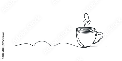 One Line Drawing of Steaming Coffee Cup