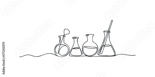 Science experiment glassware line drawing