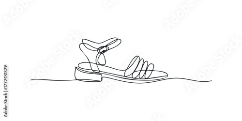 Single line drawing of a woman's sandal with heel