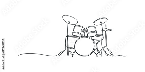 Continuous line drawing of a drum kit