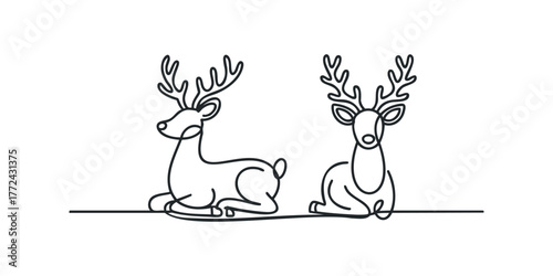Two Reindeer Line Drawing