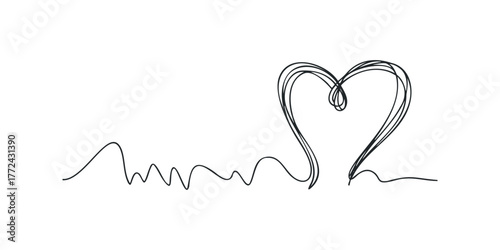 Minimalist heart and heartbeat line