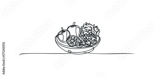 Abstract line art fruit and vegetable bowl