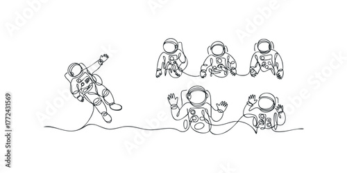 Group of Astronauts Floating in Space