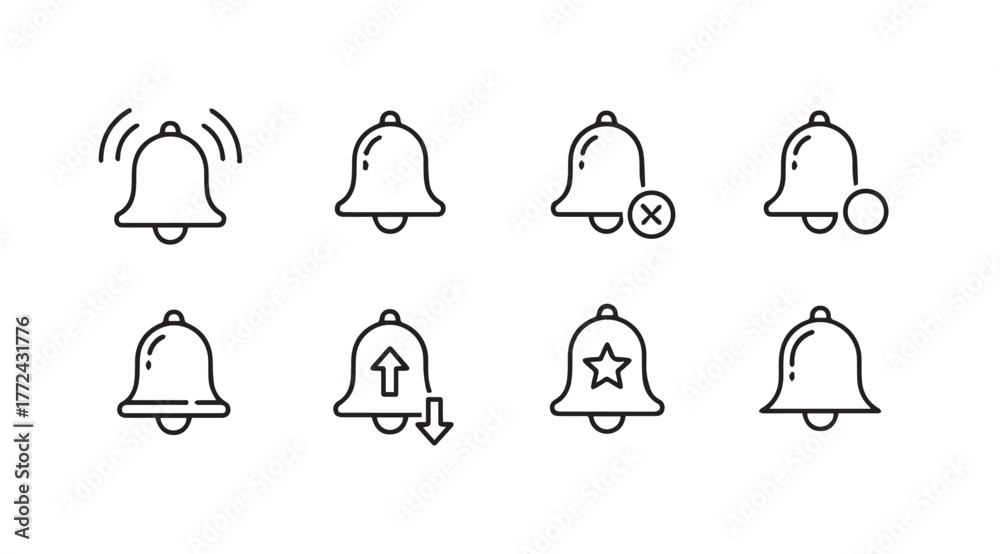 Εκτύπωση καμβά Set of hand drawn notification bell icons for alerts and communication graphics