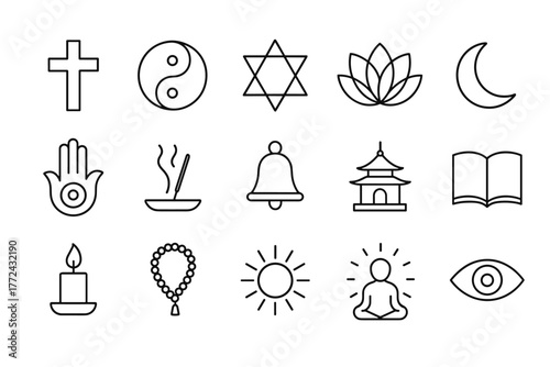 Sacred symbols set religion, spiritual, meditation, wellness, yoga icons
