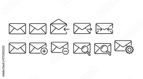 Collection of hand drawn email icons representing communication and digital messaging functions vector
