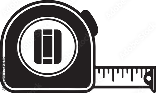 Measuring Tape Tool for Construction Length Measurement in Black and White Silhouette